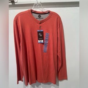 Long Sleeve 4 Button Henley Tee. Color- Apricot Brandy. Size Large.